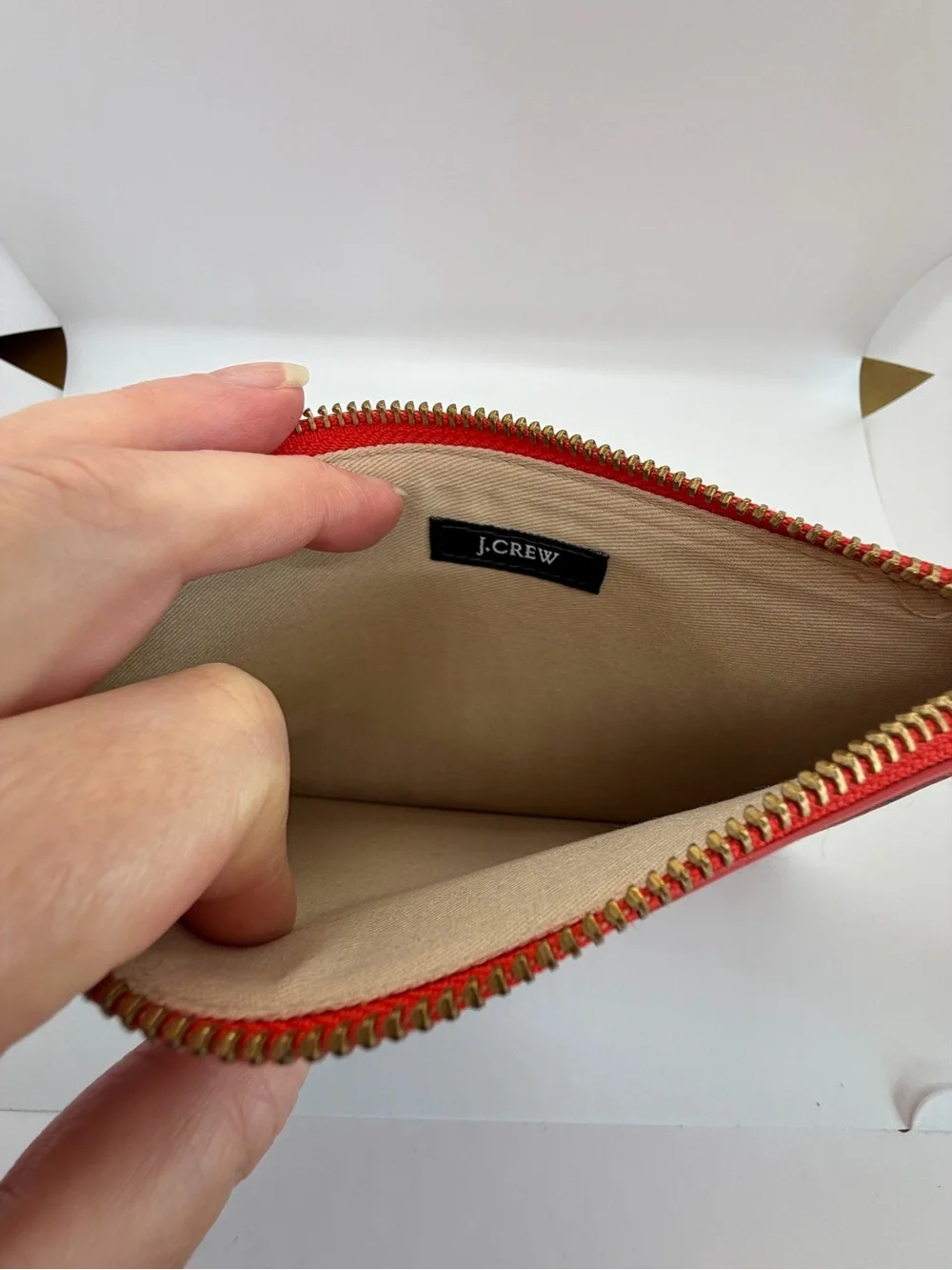 J.Crew Red Leather Polka Dot Pouch Clutch with heart ❤️ Zipper Bag